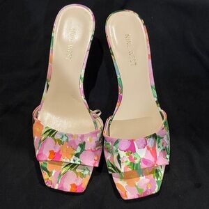 Nine West Floral Pink Multicolor Slide Mules